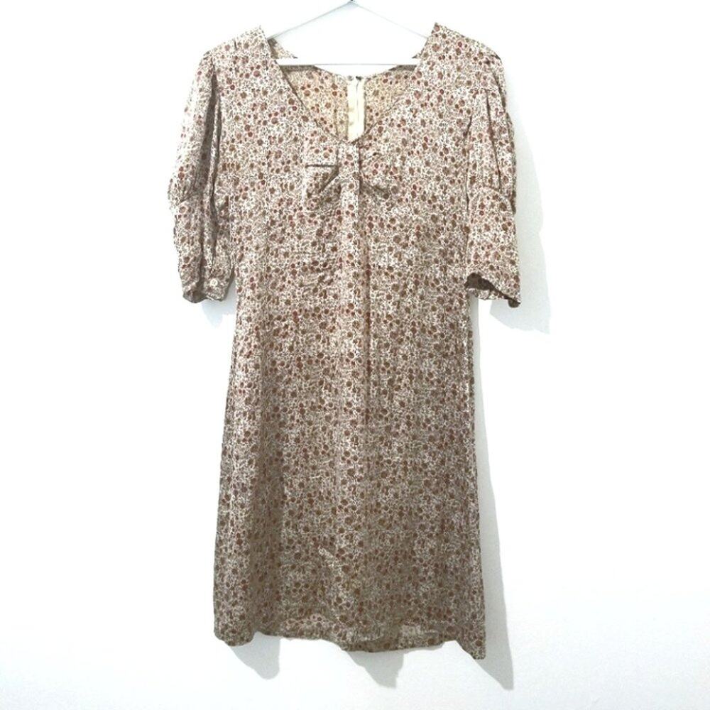 SILK VINTAGE Puff Sleeves Summer Floral Dress - S
